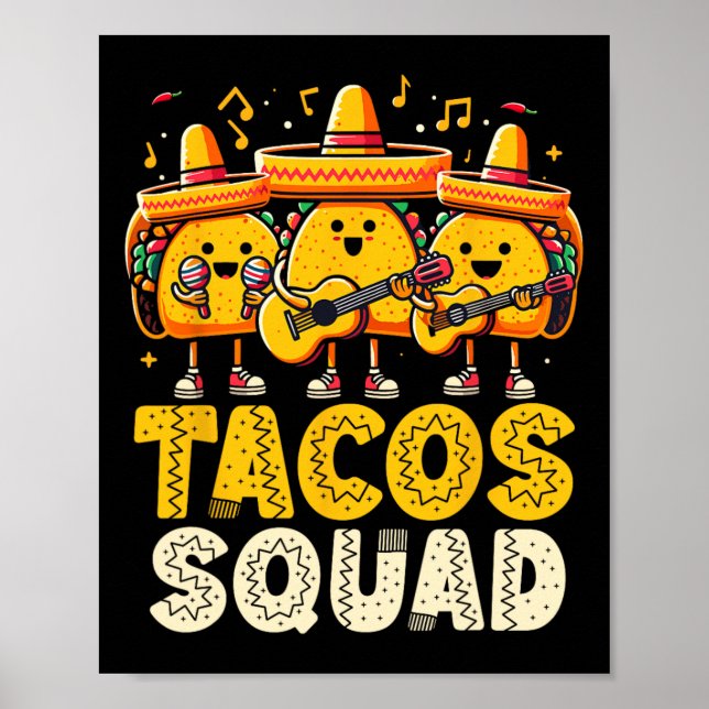 Póster Funny Tacos Squad Cinco De Mayo Fiesta Mexicano Ta (Frente)