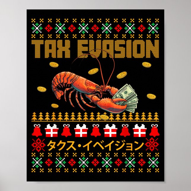 Póster Funny Tax Evasion Lobster Money Ugly Christmas Swe (Frente)