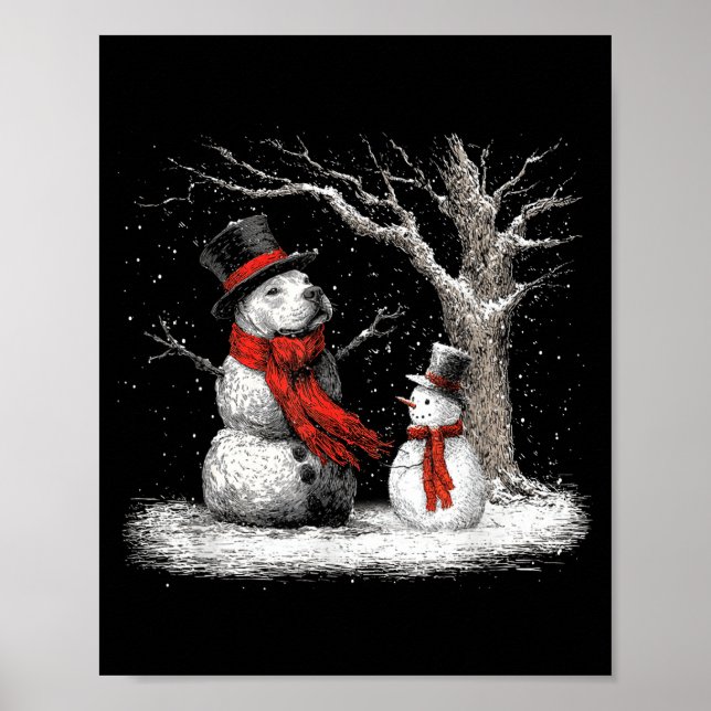 Póster Funny Tbull Dog In The Snow Tree Christmas Winter  (Frente)