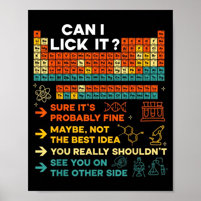 Póster Funny Teacher Student Science Can I Lick It Period (Frente)