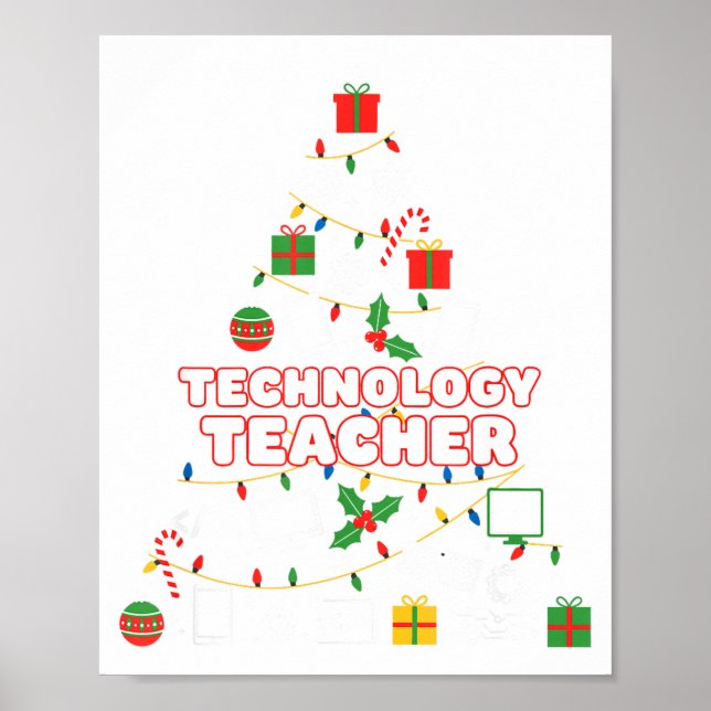 Póster Funny Technology Teacher Christmas Tree Lights Wom (Frente)