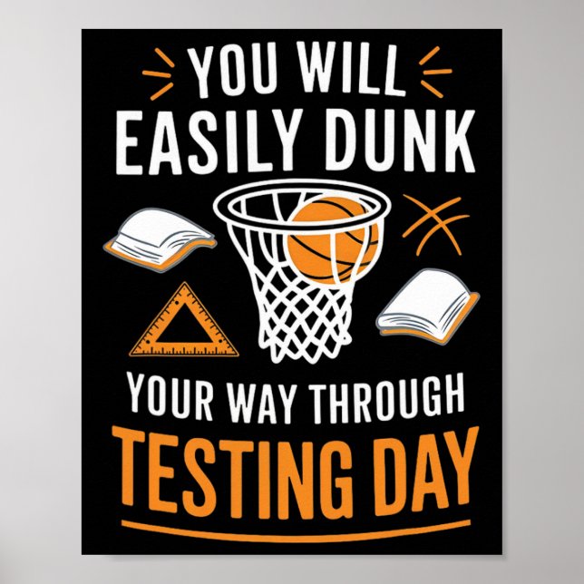 Póster Funny Test Day Teacher Sketll Dunk Testing Day Tea (Frente)