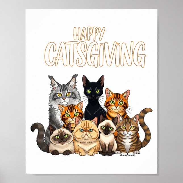 Póster Funny Thanksgiving Cat Lovers Gift Happy Catsgivin (Frente)