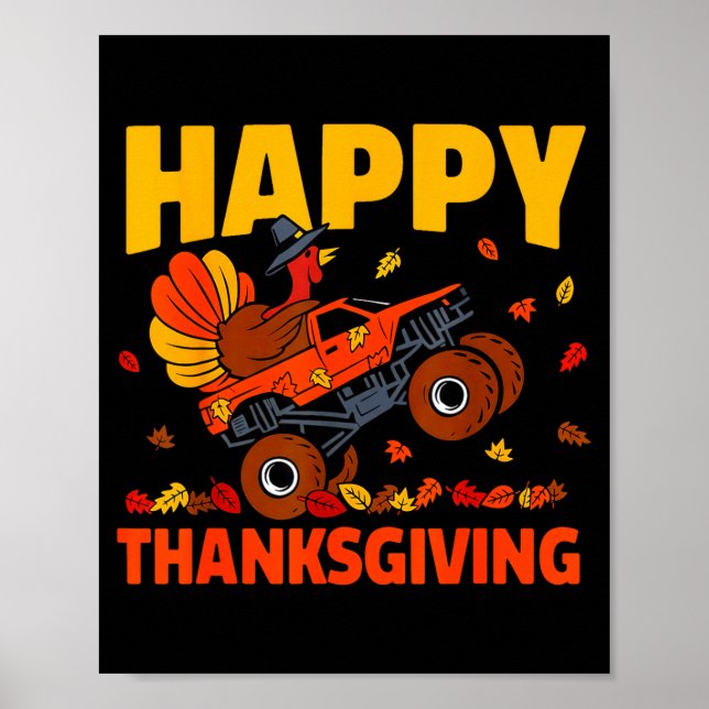 Póster Funny Thanksgiving Monster Truck Turkey Ride Fall  (Frente)
