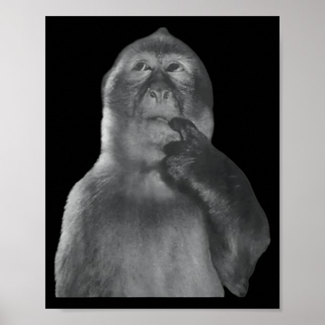Póster Funny Thinking Monkey Meme Curious Ape Brainrot  (Frente)