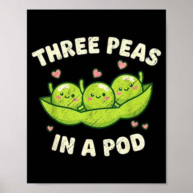 Póster Funny Three Peas In A D Cute Kawaii  (Frente)