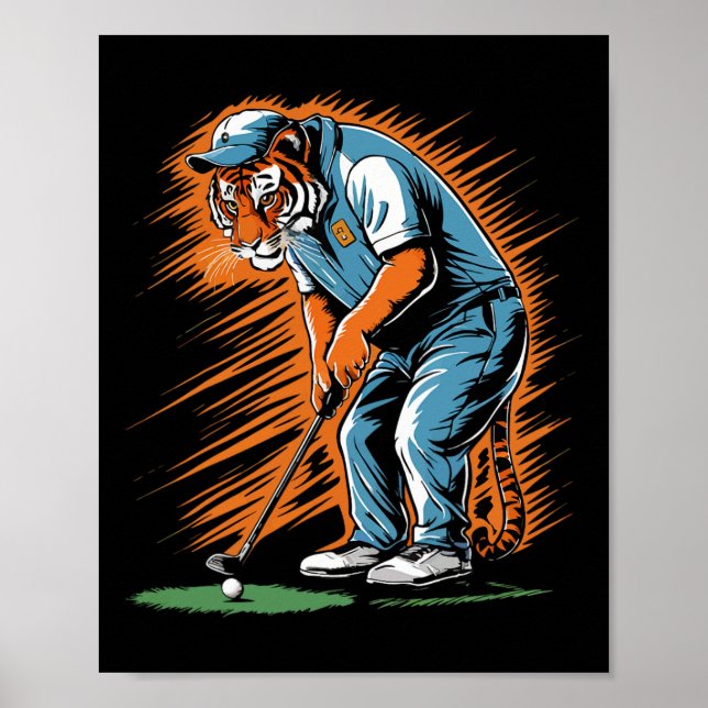 Póster Funny Tiger Playing Golf Funny Animal Golfer Tiger (Frente)