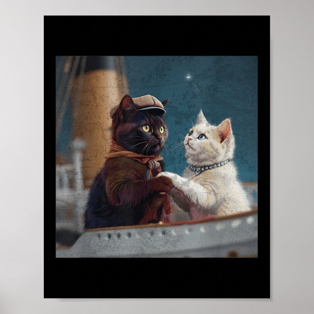 Póster Funny Titanic Movie Cat Meme Rms Cruise Ship Men W (Frente)