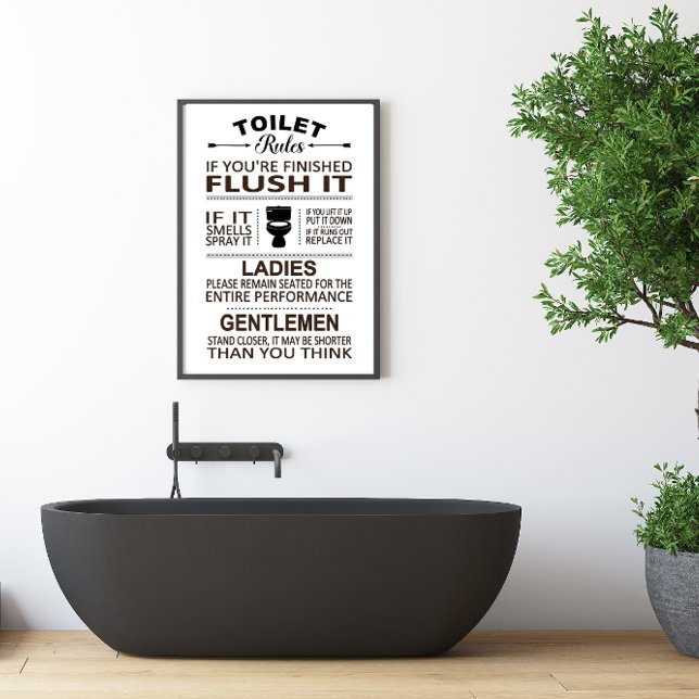 Póster Funny Toilet Rules Bathroom Restroom Humor (Funny toilet rules Bathroom Humor Poster)