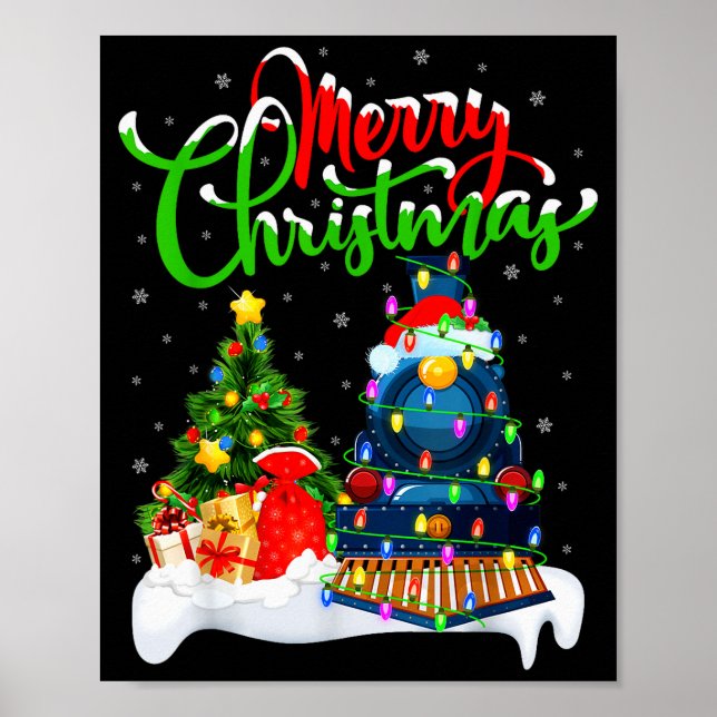 Póster Funny Train Lover Xmas Lighting Santa Train Christ (Frente)