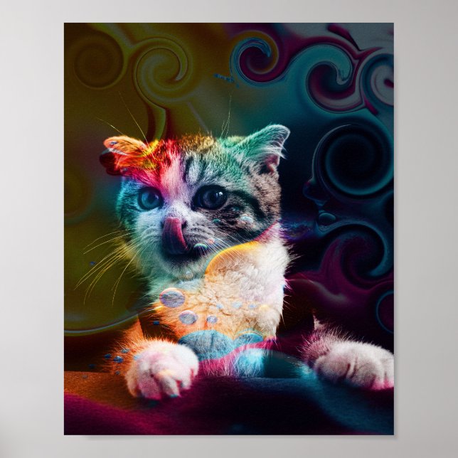PÓSTER FUNNY TRENDY COLORIDO CAT ART (Frente)