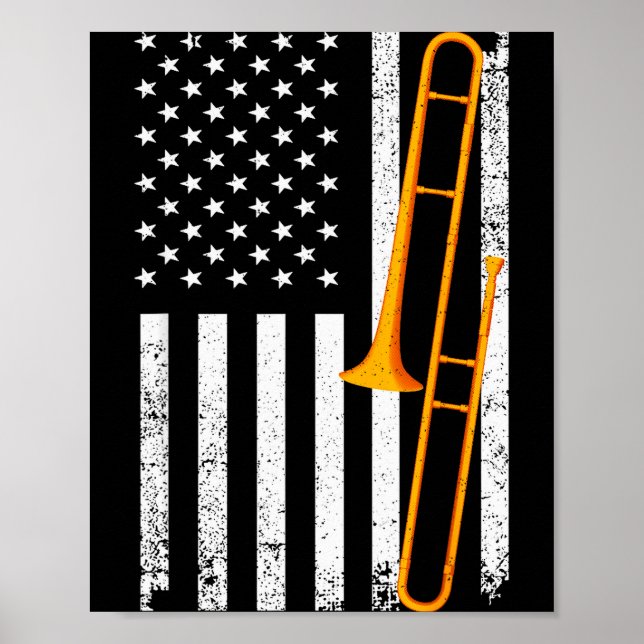 Póster Funny Trombone Art For Men Women Jazz Music Trombo (Frente)