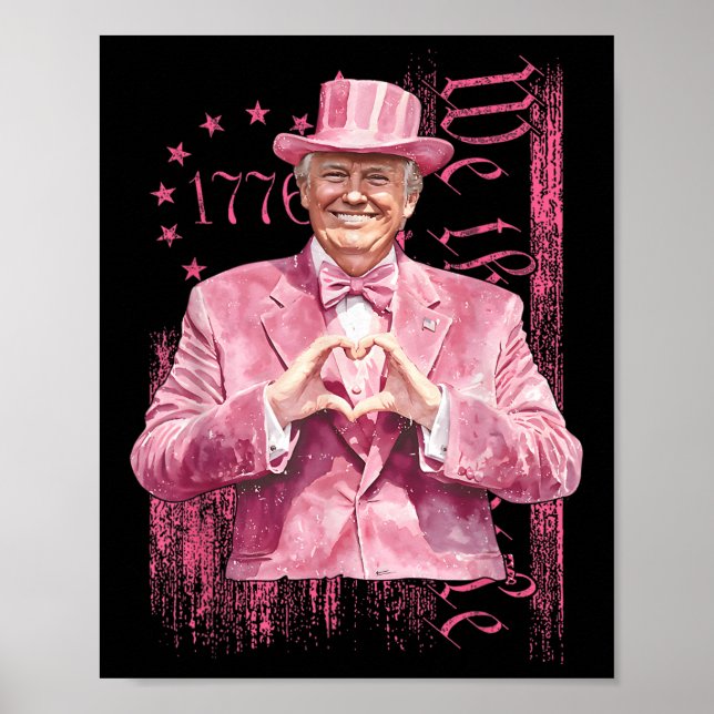 Póster Funny Trump 45 47 Presidente Forma Traje Rosa (Frente)