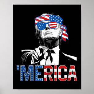 Póster Funny Trump 4 De Julio Bandera Estadounidense Sung