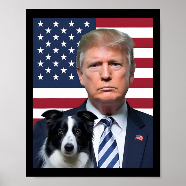 Póster Funny Trump Y El Perro De La Frontera Collie Elecc (Frente)
