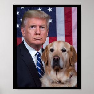 Póster Funny Trump Y El Perro Golden Retriever