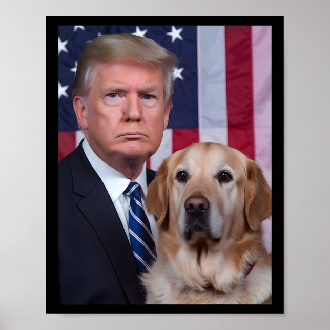 Póster Funny Trump Y El Perro Golden Retriever (Frente)