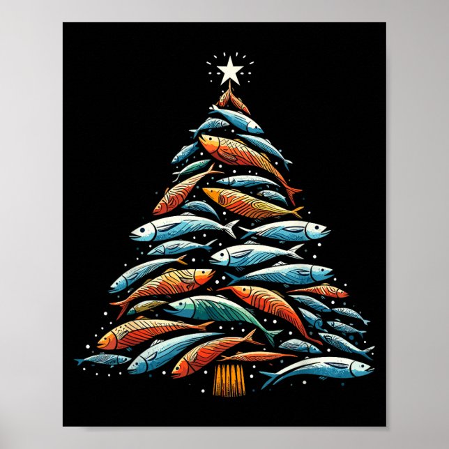 Póster Funny Tuna Fish Christmas Tree Santa Claus Xmas Fi (Frente)