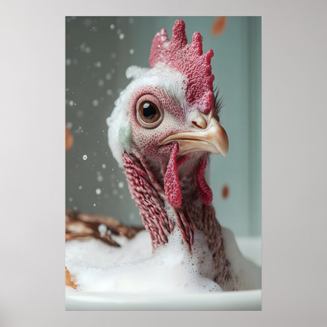 Póster Funny Turkey Bubble Bath Art, Farmhouse Bathroom (Frente)
