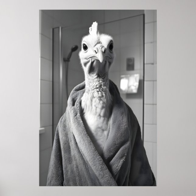 Póster Funny Turkey in Bathrobe Print, Rustic Farmhouse (Frente)