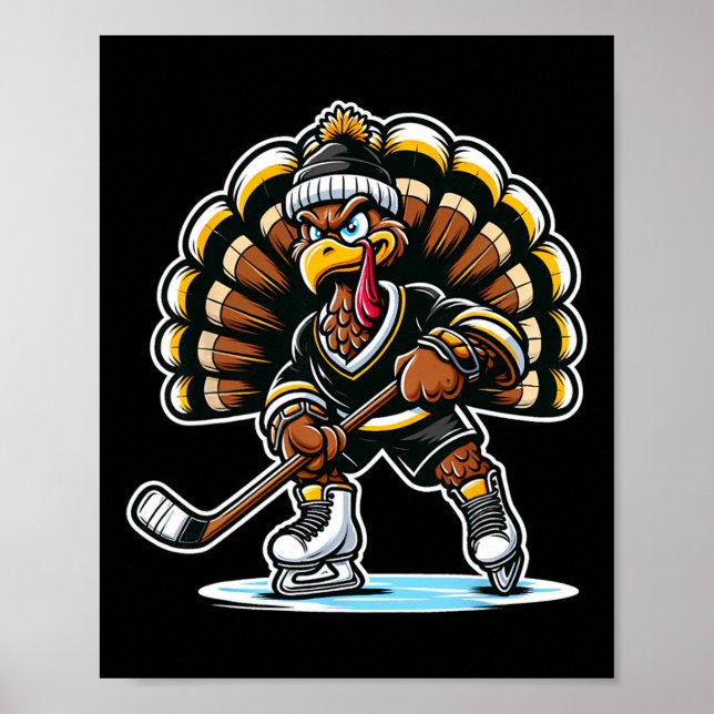 Póster Funny Turkey Playing Ice Hockey Thanksgiving Sport (Frente)