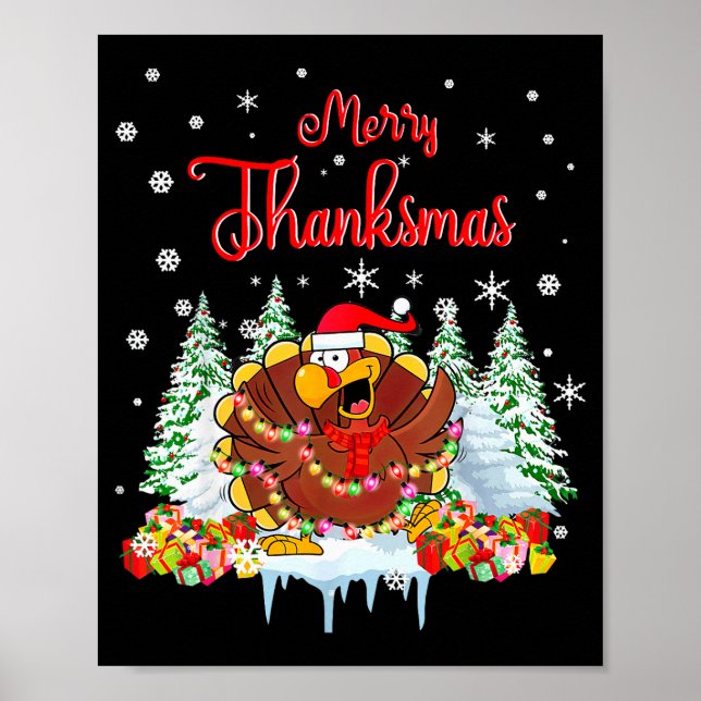 Póster Funny Turkey Santa Merry Thanksmas Christmas Thank (Frente)