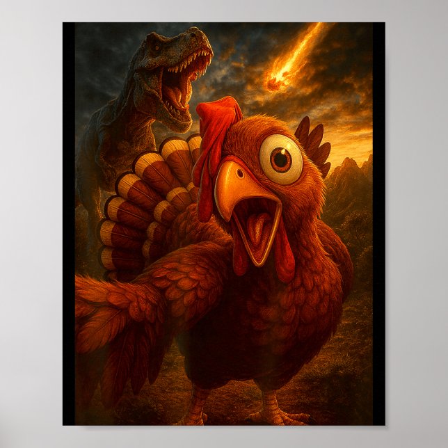 Póster Funny Turkey Selfie With Dinosaur And Meteor Acaly (Frente)
