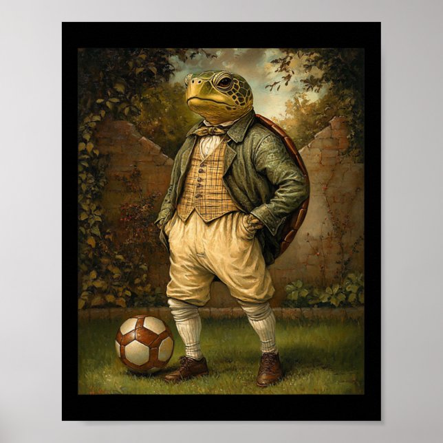 Póster Funny Turtle Playing Soccer Graphic Weird Turtle  (Frente)