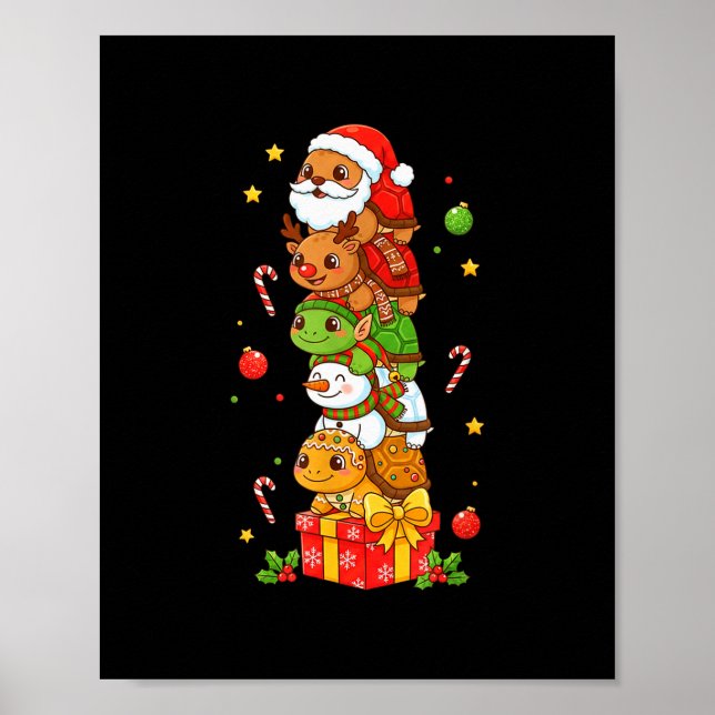 Póster Funny Turtle Santa Elf Snowman Christmas Womens Me (Frente)