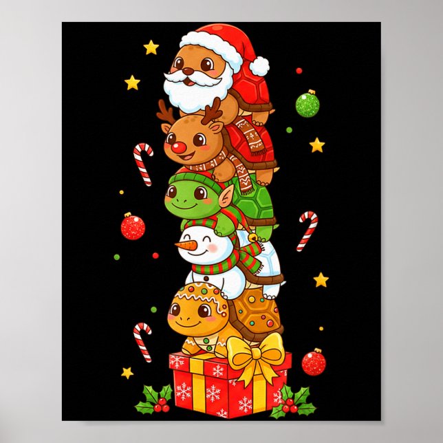 Póster Funny Turtle Santa Elf Snowman Christmas Womens Me (Frente)