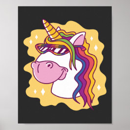 Póster Funny Unicorn con diseño de gafas de sol frescas