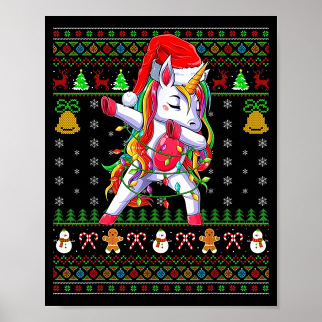 Póster Funny Unicorn Lover Xmas Santa Hat Unicorn Ugly Ch (Frente)