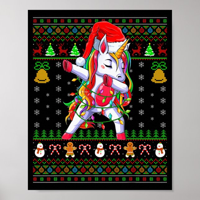 Póster Funny Unicorn Lover Xmas Santa Hat Unicorn Ugly Ch (Frente)