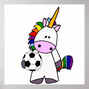 Póster Funny Unicornio jugando al fútbol Personalizado