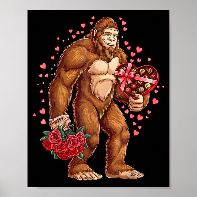 Póster Funny Valentines Day Bigfoot Heart Love Sasquatch  (Frente)