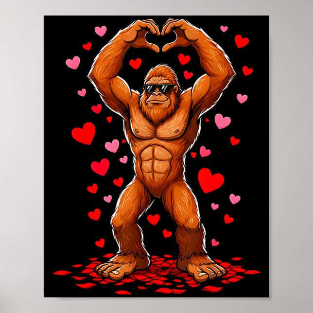 Póster Funny Valentines Day Bigfoot Heart Sungles Sasquat (Frente)