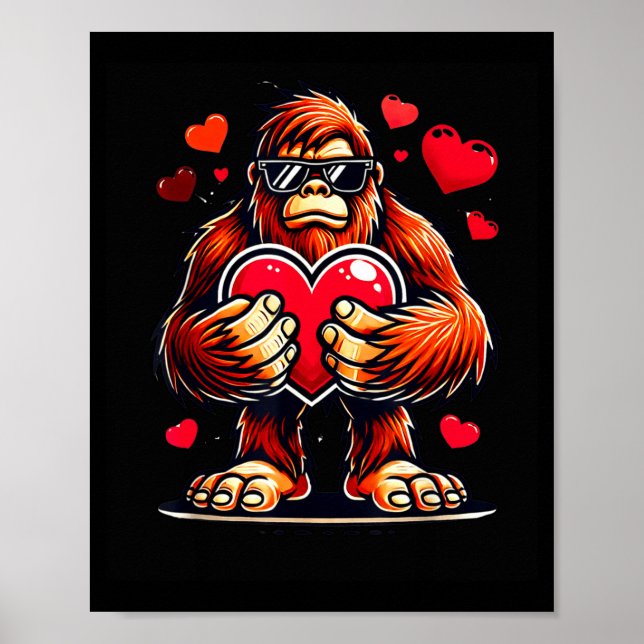 Póster Funny Valentines Day Bigfoot Heart Sungles Sasquat (Frente)
