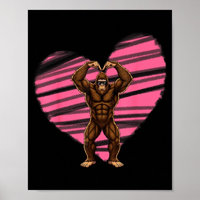 Póster Funny Valentines Day Bigfoot Sungles In Heart Sasq (Frente)