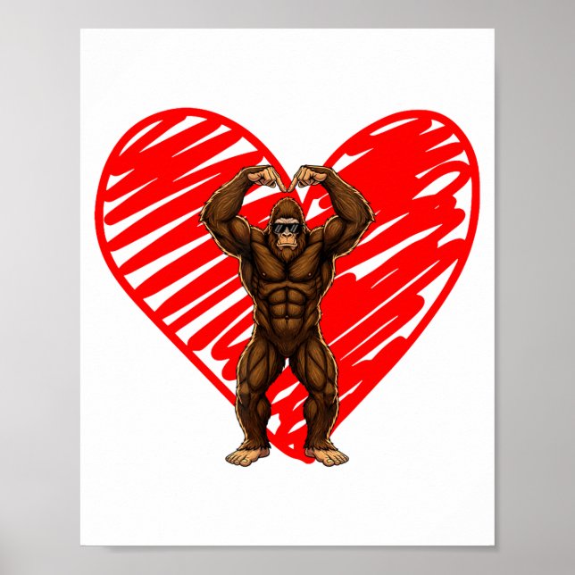 Póster Funny Valentines Day Bigfoot Sungles In Heart Sasq (Frente)
