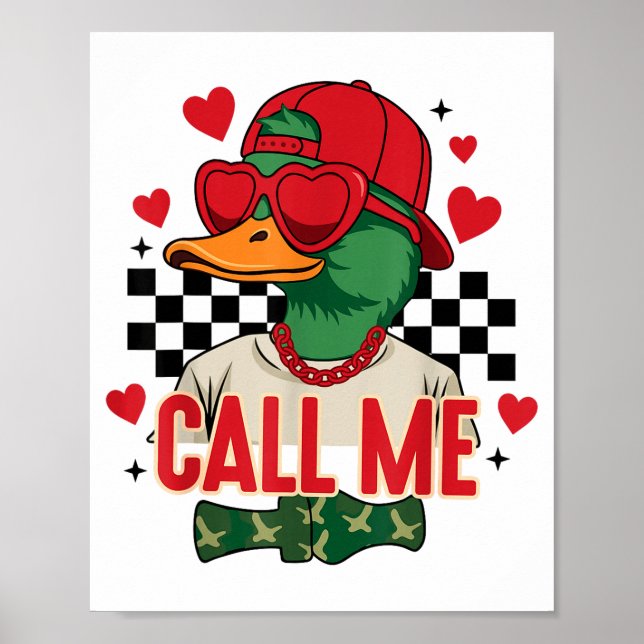 Póster Funny Valentine's Day Boy Duck Hunting Call Me Tod (Frente)