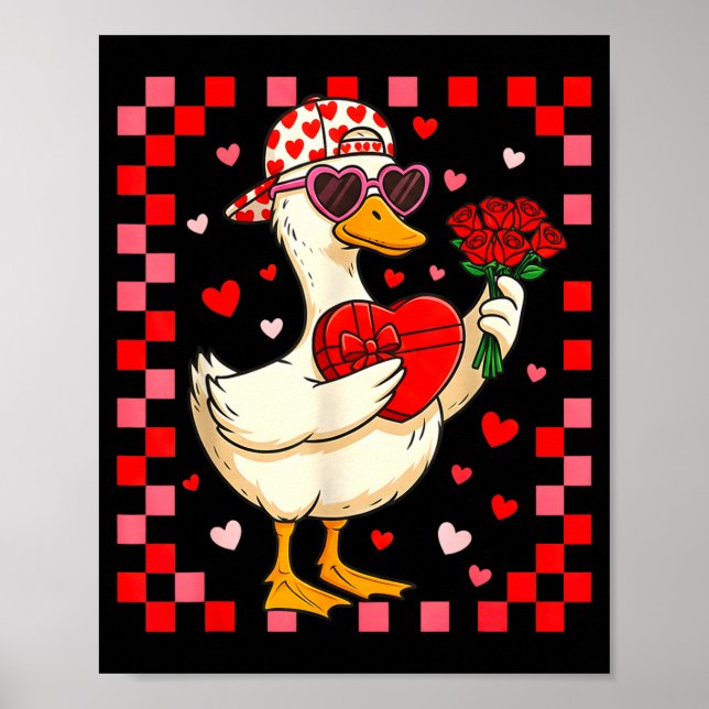 Póster Funny Valentines Day Duck Heart Valentine Cud Kids (Frente)