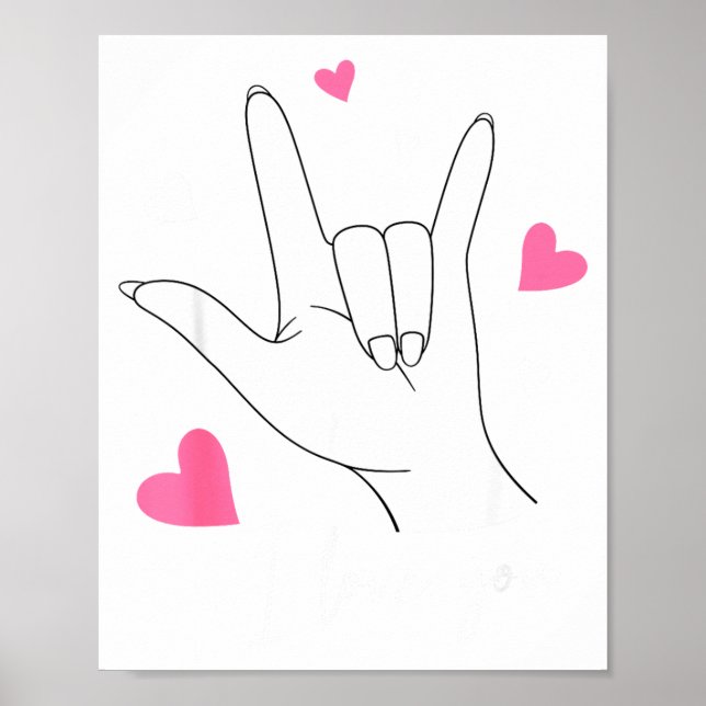 Póster Funny Valentines Day Heart I Love You Hand Sign La (Frente)