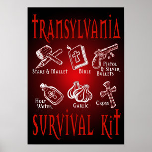 Póster Funny Vampire Transilvania Survival Kit