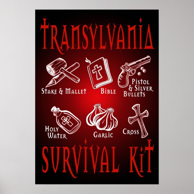 Póster Funny Vampire Transilvania Survival Kit (Frente)