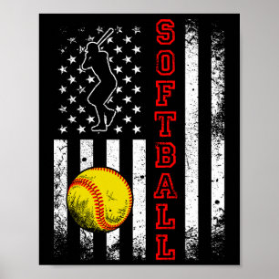 Póster Funny vintage del equipo de softball Bandera Ameri