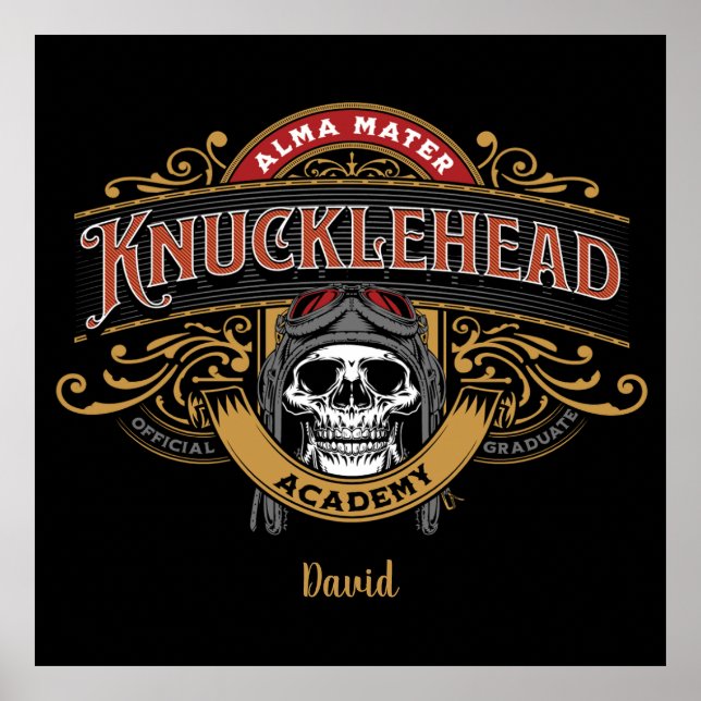 Póster Funny Vintage Knucklehead Academy Skull (Frente)