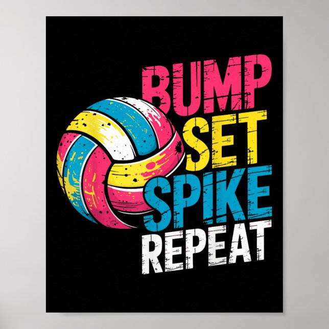 Póster Funny Volleyball Joke Bump Set Spike Repeat Player (Frente)
