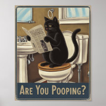 Funny Wall Art - ¿Estás Paseando? Cat on Toilet