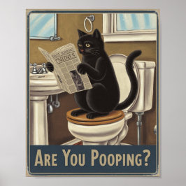 Póster Funny Wall Art - ¿Estás Paseando? Cat on Toilet