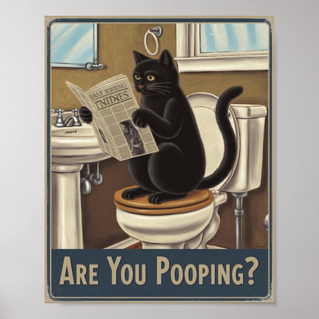 Póster Funny Wall Art - ¿Estás Paseando? Cat on Toilet (Frente)